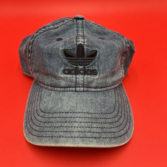 Adidas Trefoil Logo Retro Floppy Hat Baseball Cap Acid Wash Blue Denim Strapback - Picture 1 of 5